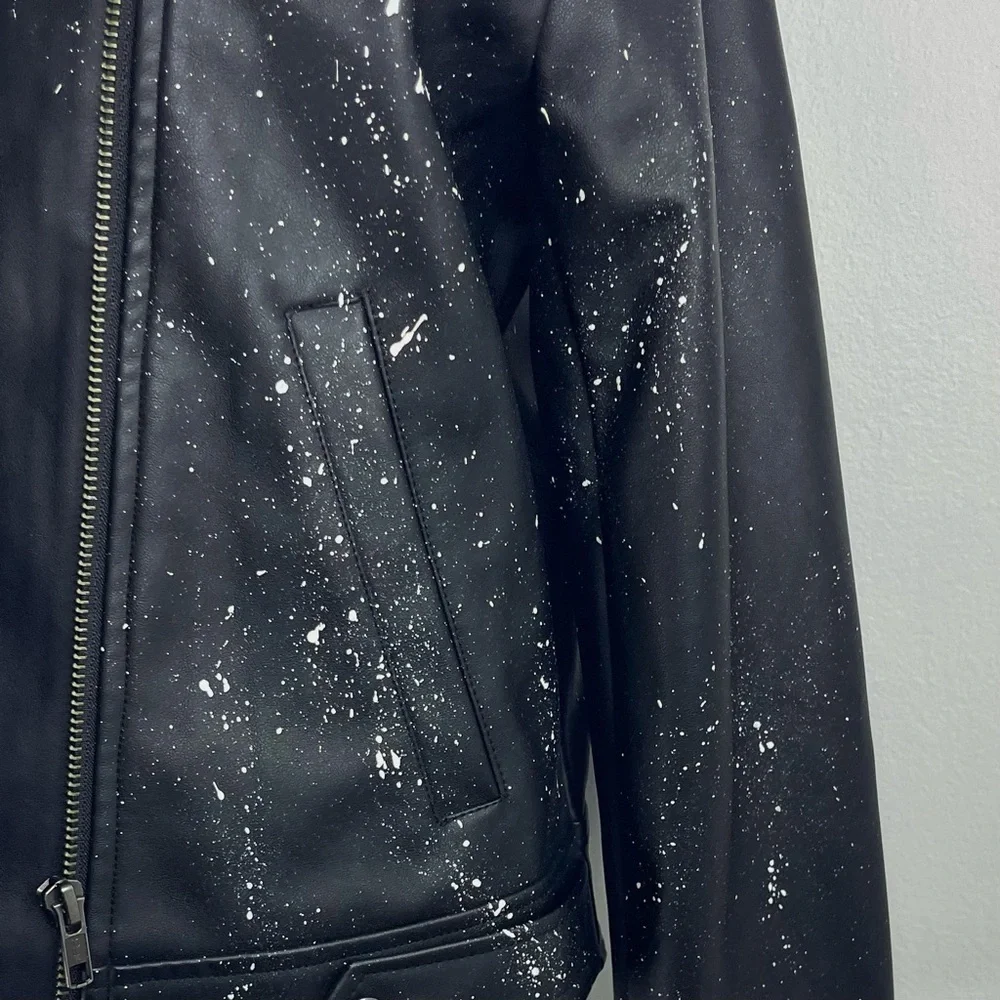BROWNY STANDARD Women’s Leather Jacket/White Paint Splatter/Graffiti/Sequin S - Picture 4 of 6